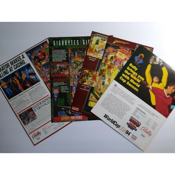 Pinball Flyers Lot Of 4 Games World Cup Indiana Jones Johnny Mnemonic Whodunnit - Picture 2 of 3